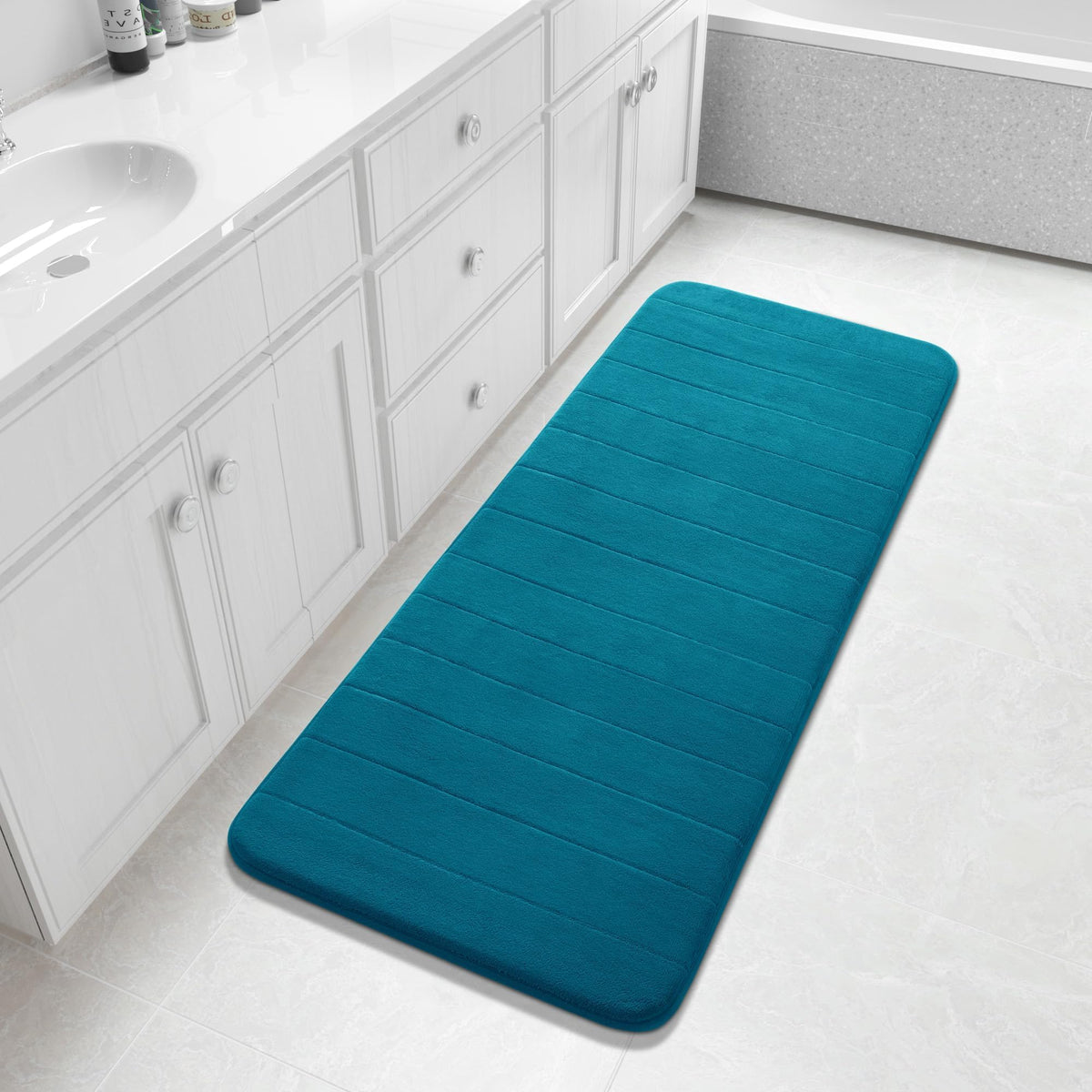 Yimobra Memory Foam Bath Mat, Super Soft Absorbent Bathroom Rug Non Slip 31.5x20 Inch, Quick Dry, Machine Washable Floor Carpet for Tub Shower, Home Decor Accessories, Beige
