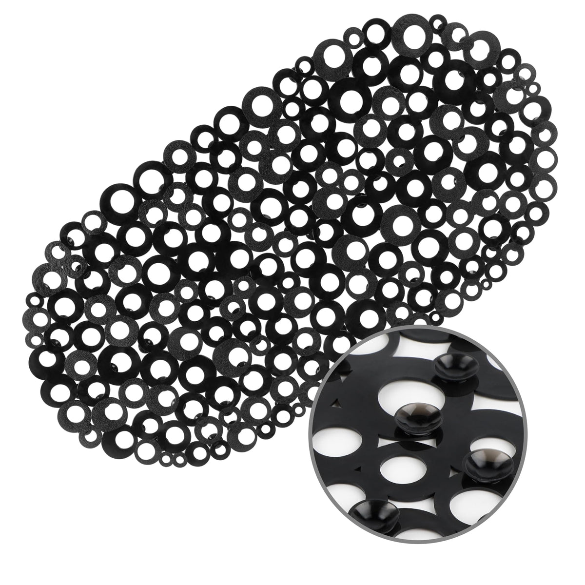 WELTRXE Pebbles Bath Mat Clear Non-Slip Bathtub Mat with Suction Cups, Drain Holes for Bathroom Showers, Tub, Machine Washable, BPA, Latex Free Safe Shower Mats, Oval 27 x 14 Inch