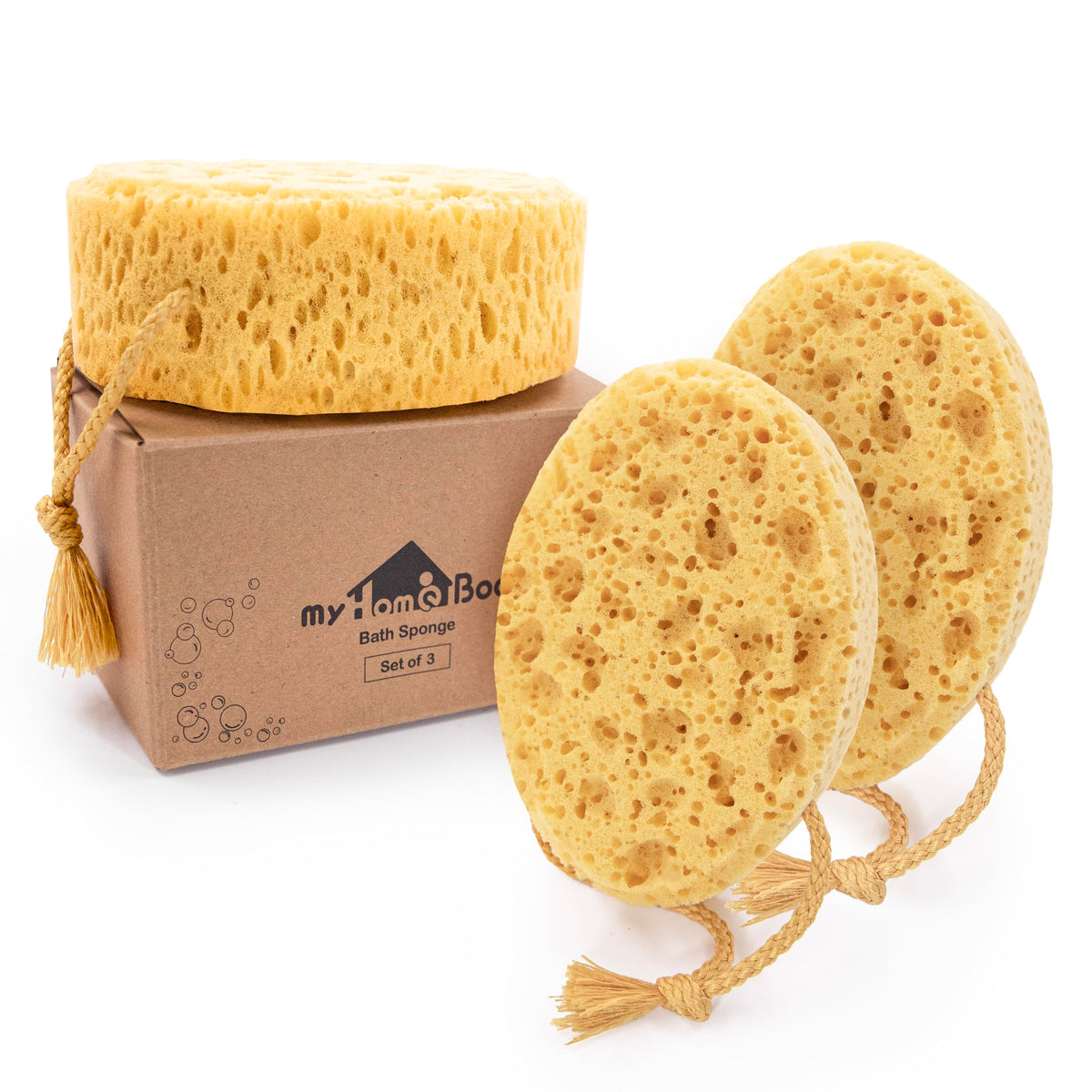 myHomeBody Bath Sponge, Foam Loofah, Shower Sponge for Body, Curvy, 3 Pack