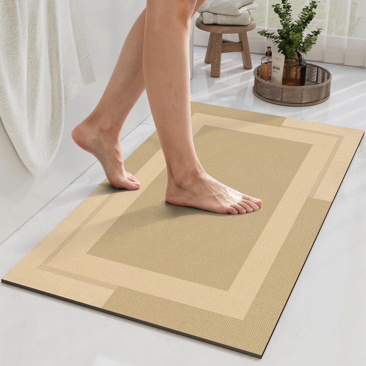 YDKGL Non Slip Bath Mat Thin Bathroom Rugs Fit Under Door Grey 16"x 24"