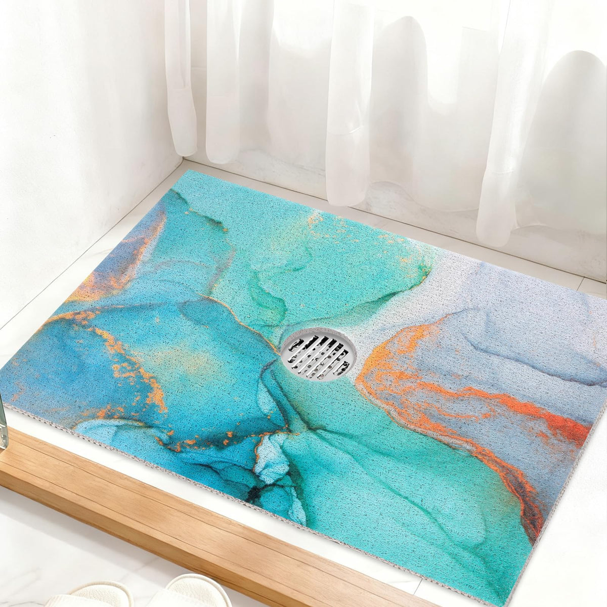 Square Shower Mat Non Slip: 24 x 24 Inch Shower Mats with Drain Hole in Middle - PVC Loofah Anti Slip Shower Floor Matt for Inside Shower