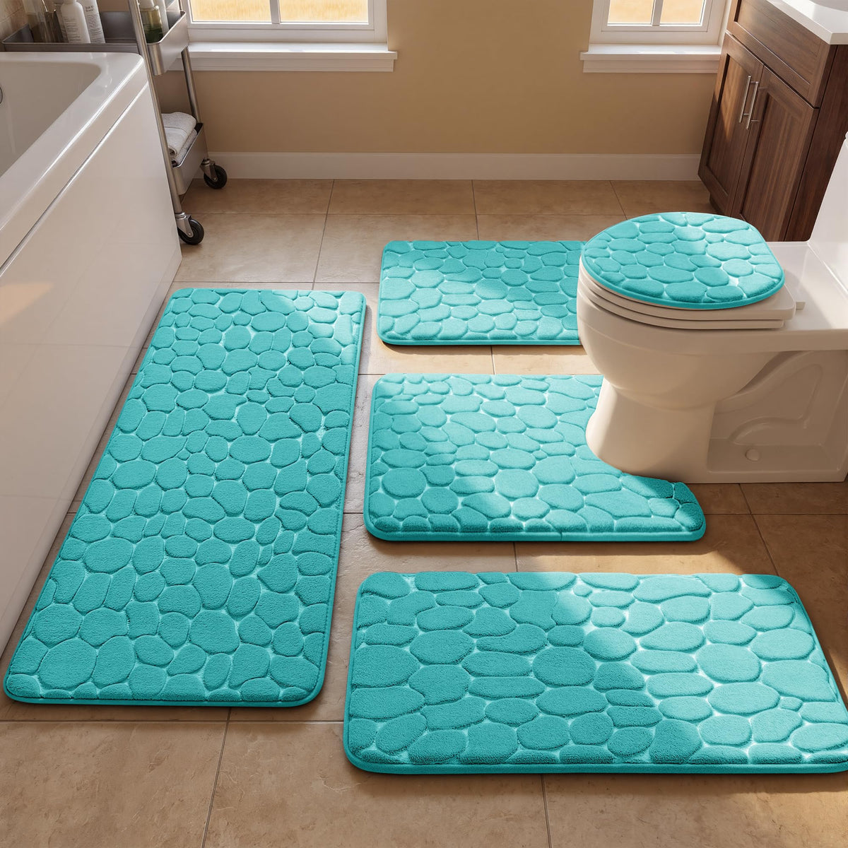 YIHOUSE Bathroom Mat Rug, Memory Foam Bath Mat, Non-Slip Bathroom Floor Mats, Cobblestone Bath Mats Absorbent Bath Rugs Washable Quick Dry (17x24,Dark Gray)