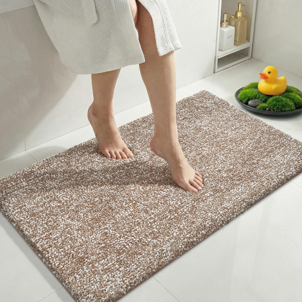 Yimobra Non Slip Machine Washable Bathroom Rug 24x17 Grey and White