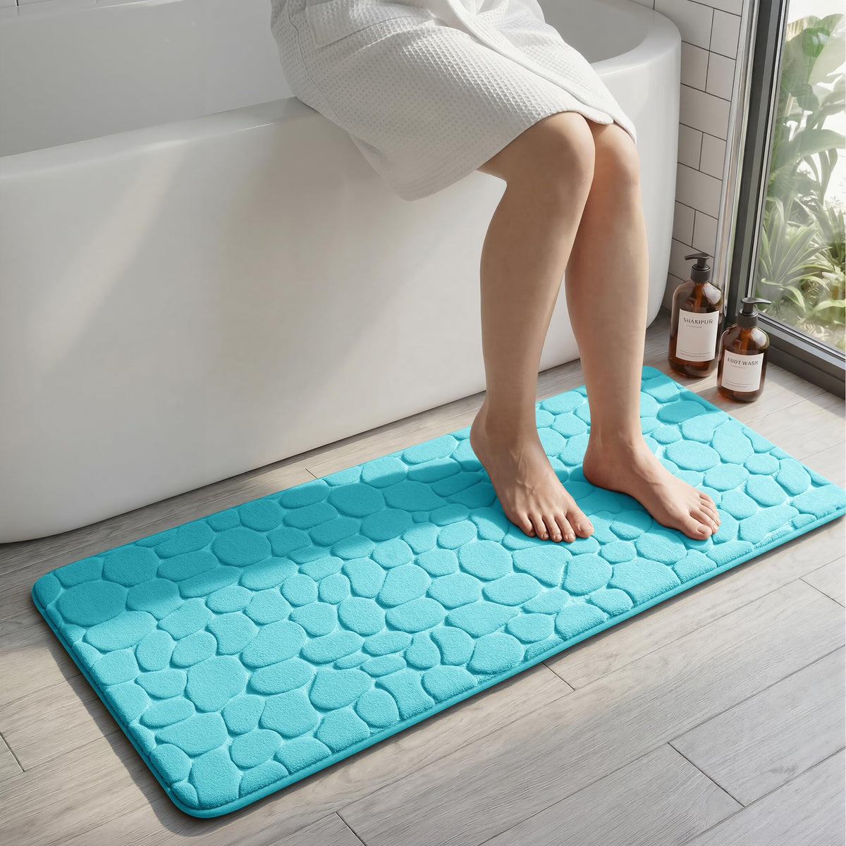 YIHOUSE Bathroom Mat Rug, Memory Foam Bath Mat, Non-Slip Bathroom Floor Mats, Cobblestone Bath Mats Absorbent Bath Rugs Washable Quick Dry (17x24,Dark Gray)