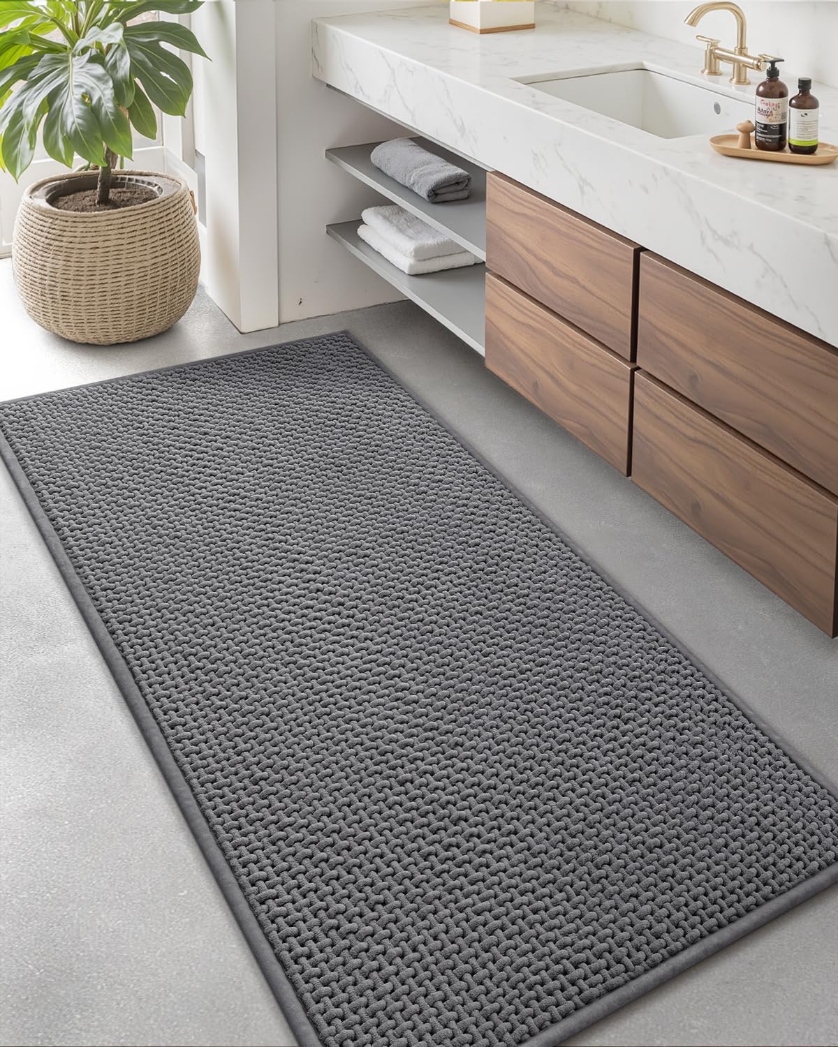 Color&Geometry Beige 30x17 Waffle Bath Mat, Rubber Non Slip Bathroom Rug