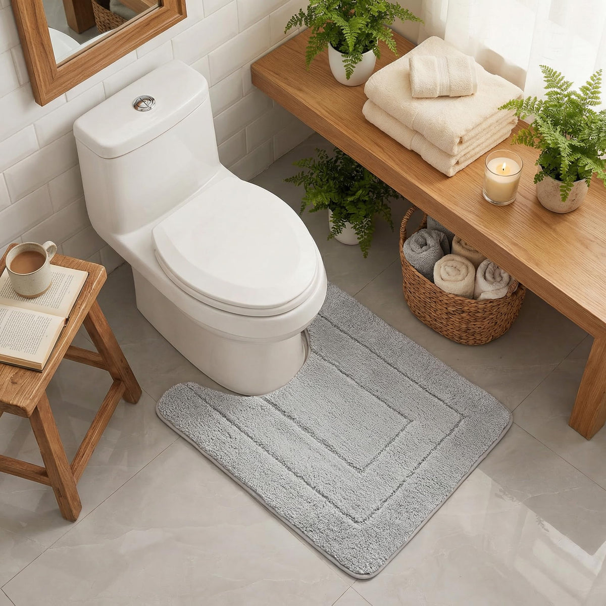 GRANNY SAYS Blue Bathroom Rug 16" x 24", Non-Slip Microfiber Bath Mat