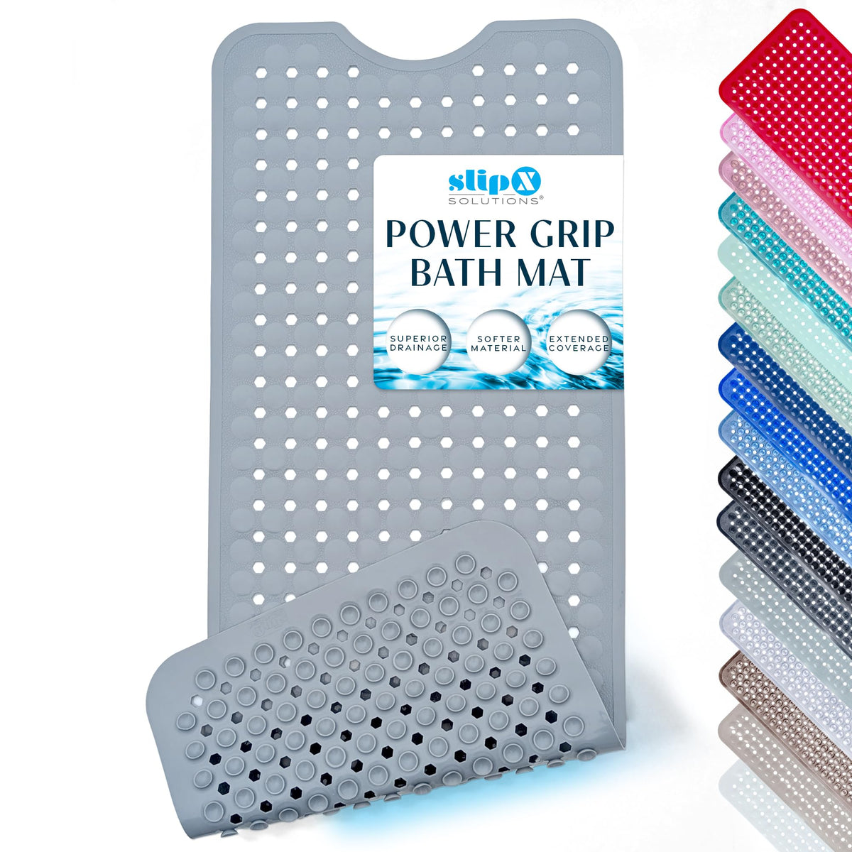SlipX Solutions 39"x16" Power Grip Non Slip Bathtub Shower Mat, Tan