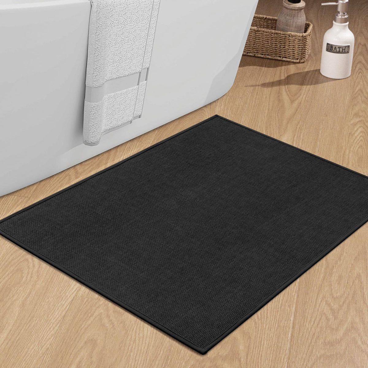 chakme Bathroom Rugs Mat 24x17, Ultra Thin Non Slip Bath Mat Small Quick Dry Absorbent Bath Mat for Bathroom Floor, (Black, 24"x17")