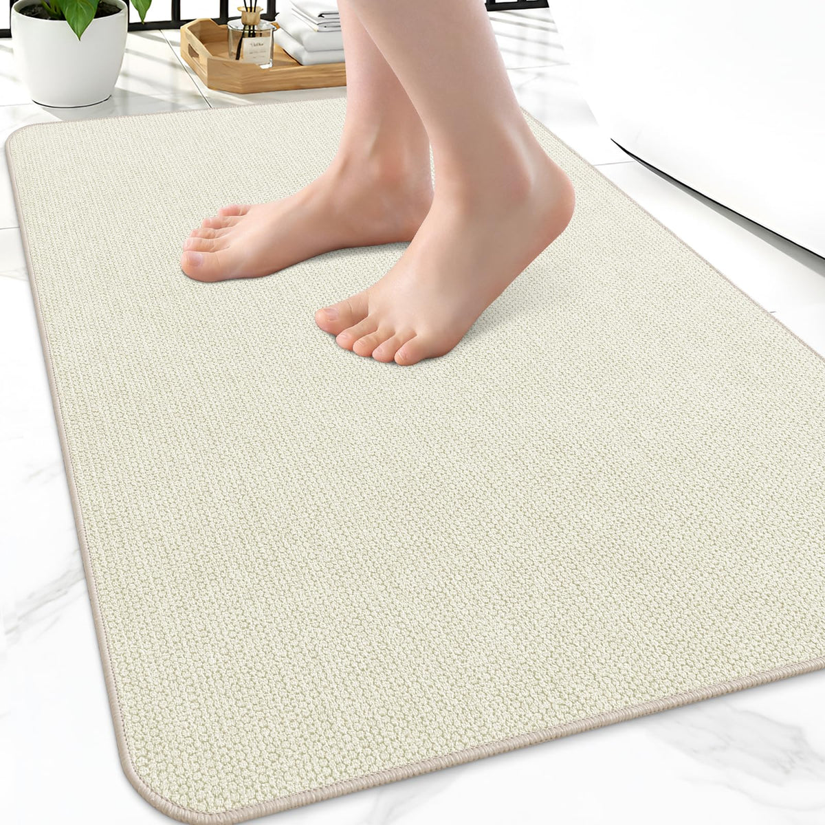 Smiry Ultra Thin Bath Mat 27x17, Non Slip Rubber Washable Bathroom Rugs