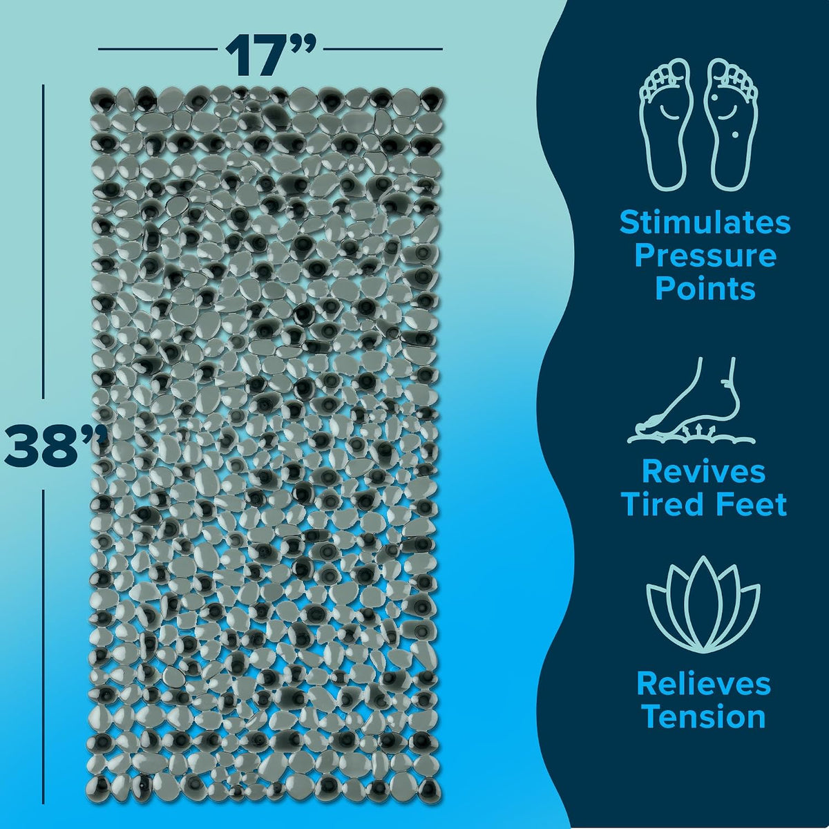SlipX Solutions 38"x17" Pebble Non Slip Mat for Bath & Shower, Dark Gray