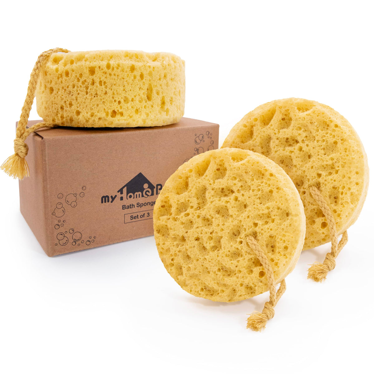 myHomeBody Bath Sponge, Foam Loofah, Shower Sponge for Body, Curvy, 3 Pack