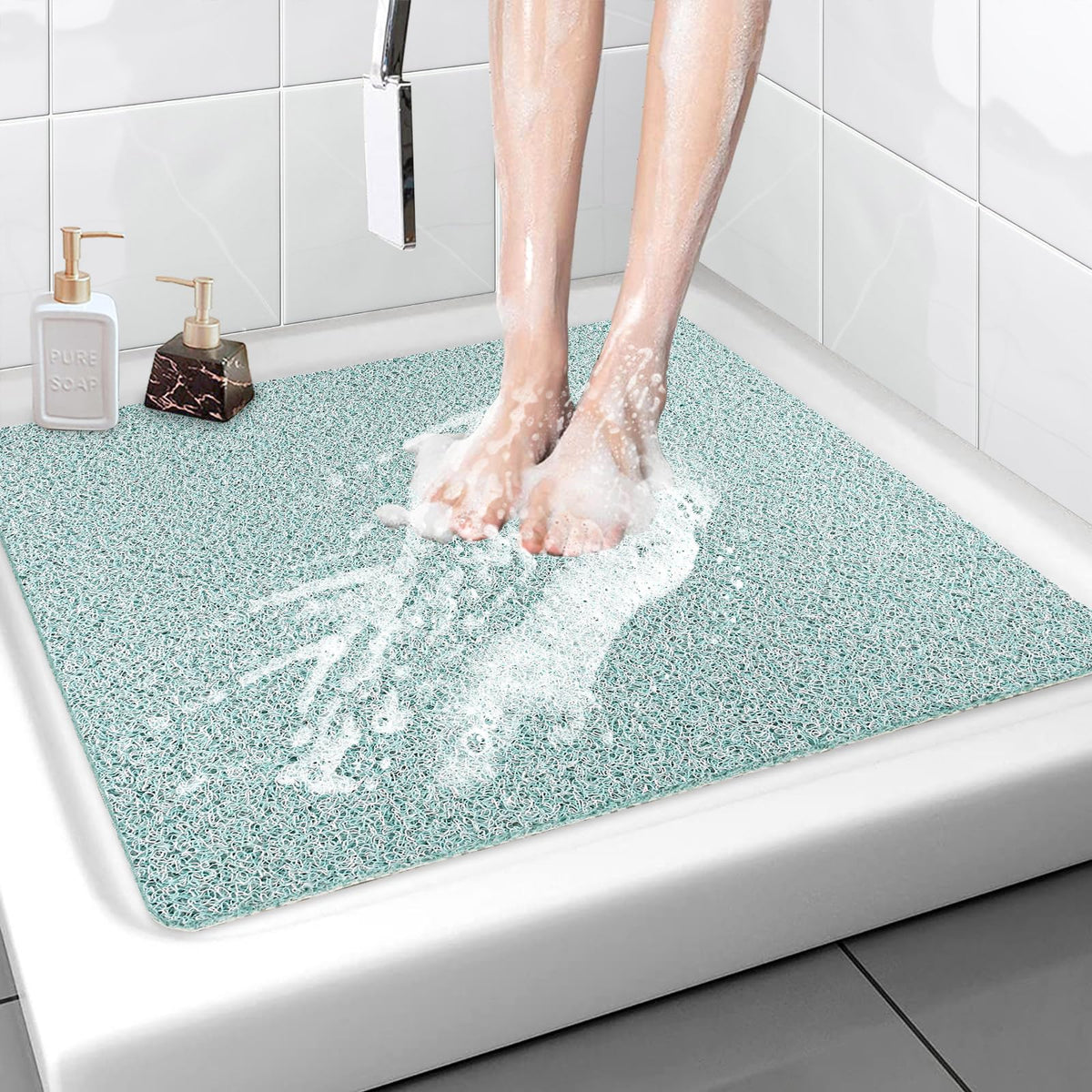 Shower Mat Non-Slip, Soft Comfort Bath Mat with Drainage Holes, PVC Loofah Massage Bathtub Mat for Shower, Tub, Bathroom, Wet Areas, Quick Drying