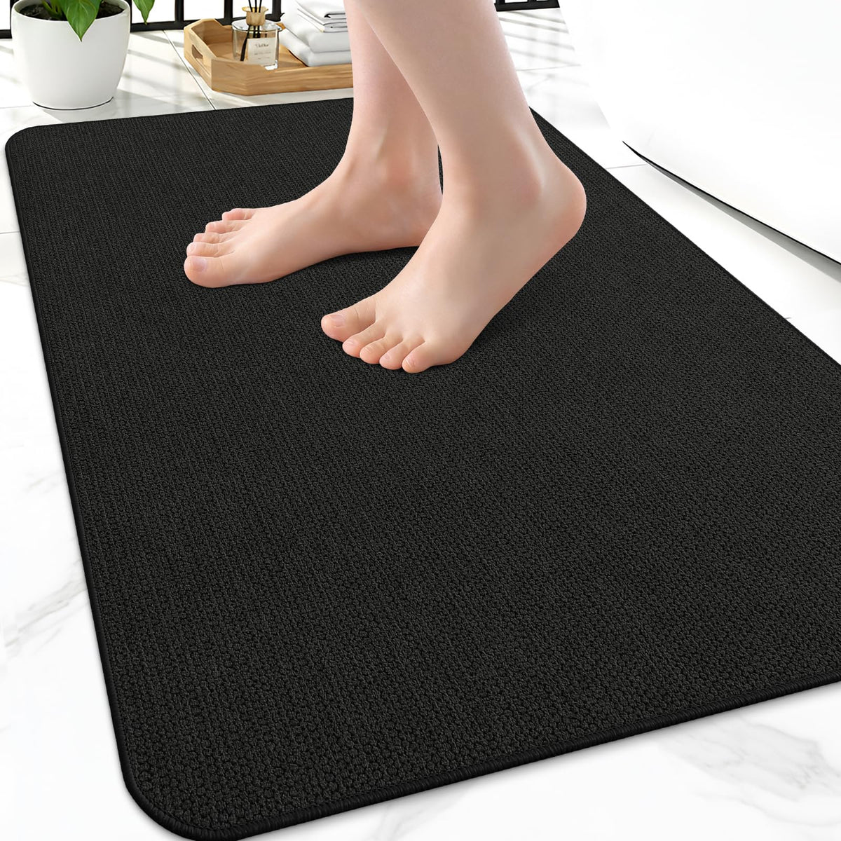 Smiry Ultra Thin Bath Mat 27x17, Non Slip Rubber Washable Bathroom Rugs