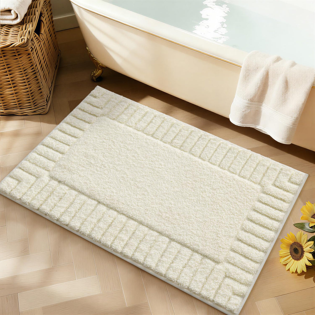 LUMI Soft Bathroom Rugs Absorbent, Non Slip Bath Mat 16x24, Beige