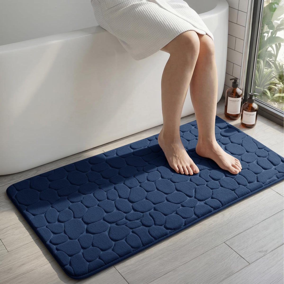 YIHOUSE Bathroom Mat Rug, Memory Foam Bath Mat, Non-Slip Bathroom Floor Mats, Cobblestone Bath Mats Absorbent Bath Rugs Washable Quick Dry (17x24,Dark Gray)