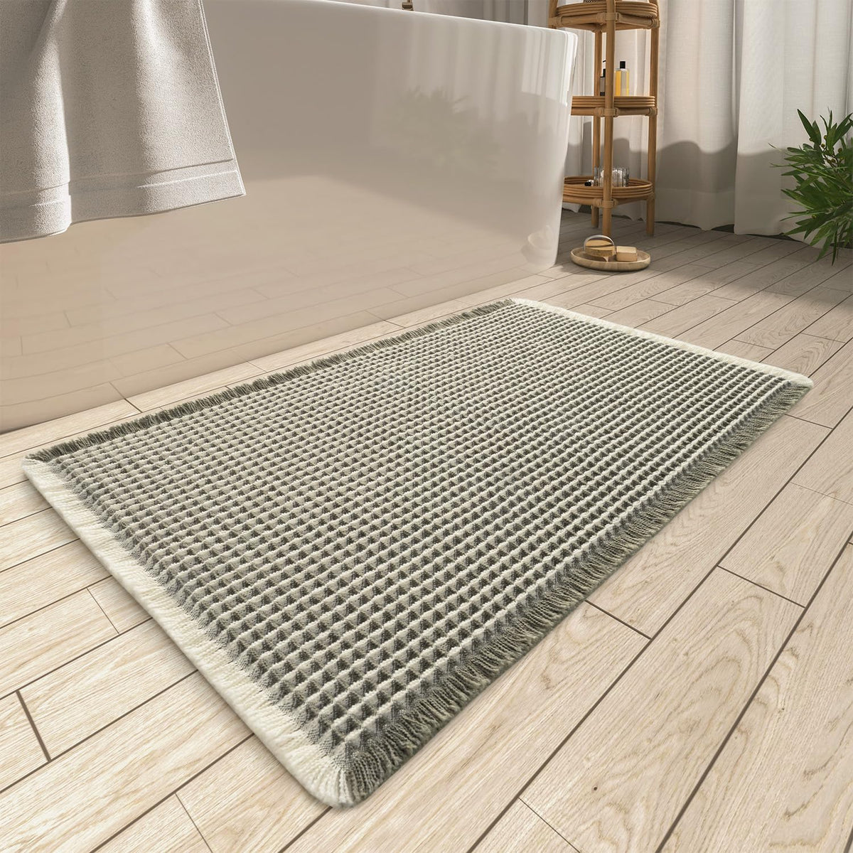 Upgraded Waffle Bath Mat Ultra Absorbent Non Slip Bathroom Mat, 18" x 30"