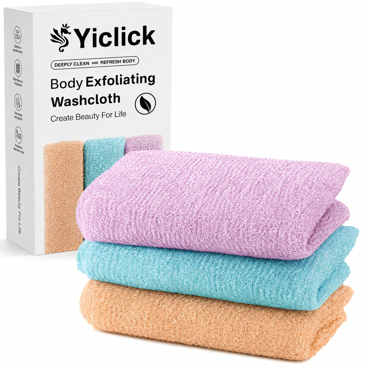 Yiclick Exfoliating Washcloth Towel, Japanese Exfoliating Wash Cloth, Korean Body Scrubber Exfoliator, Back Scrubber Washer for Shower Bath, Body Scrub African Net Sponge Loofah Luffa (Colors)