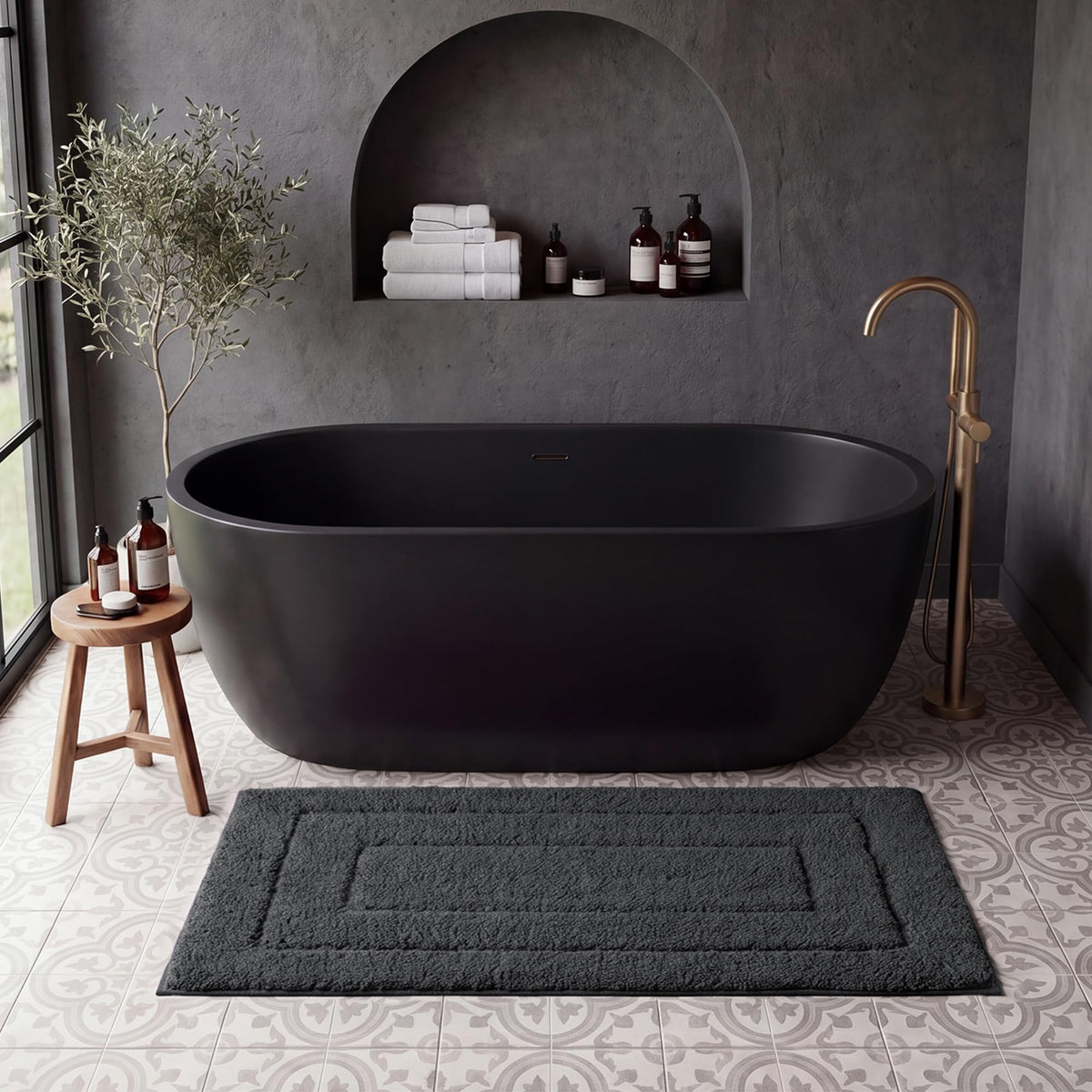 GRANNY SAYS Blue Bathroom Rug 16" x 24", Non-Slip Microfiber Bath Mat
