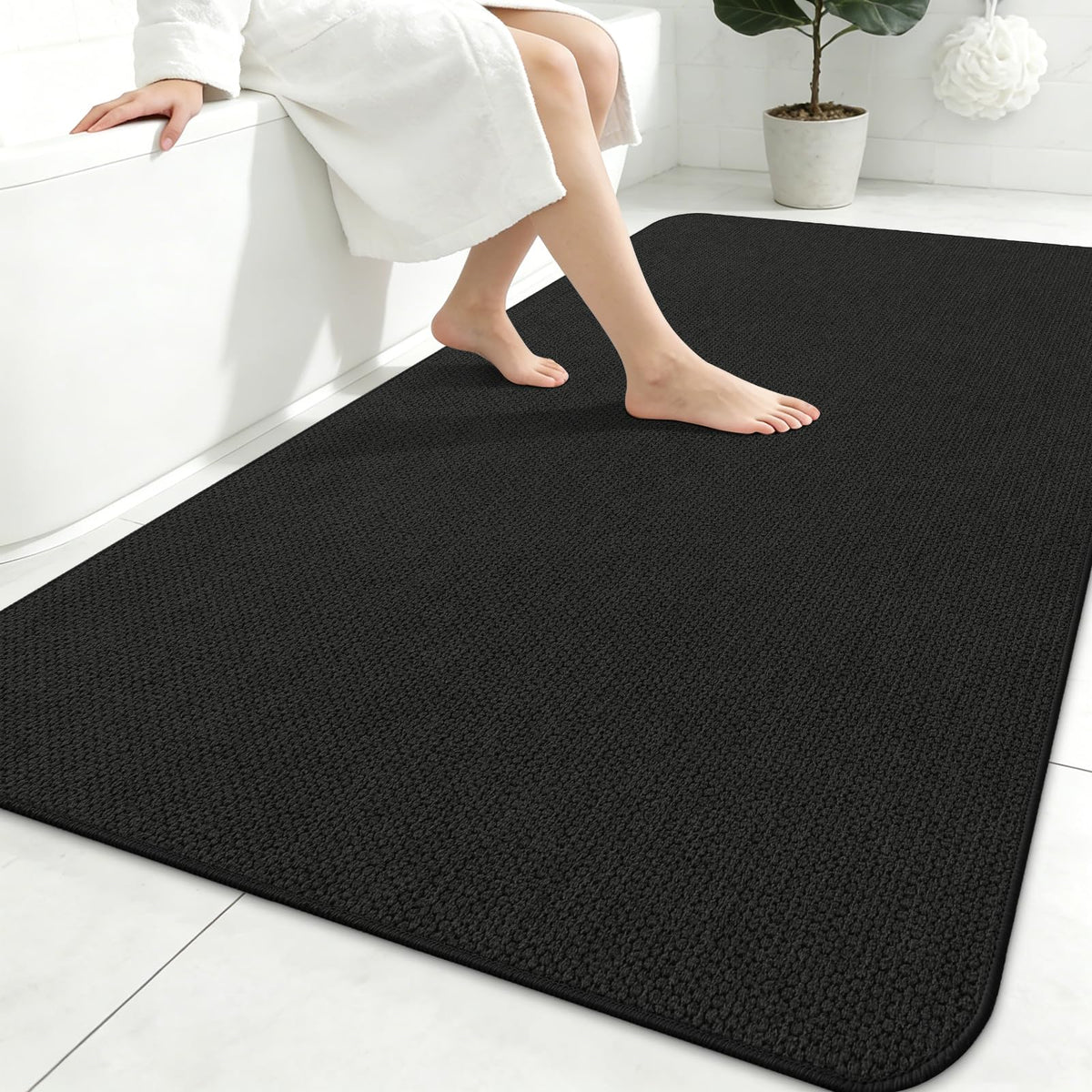Smiry Ultra Thin Bath Mat 27x17, Non Slip Rubber Washable Bathroom Rugs
