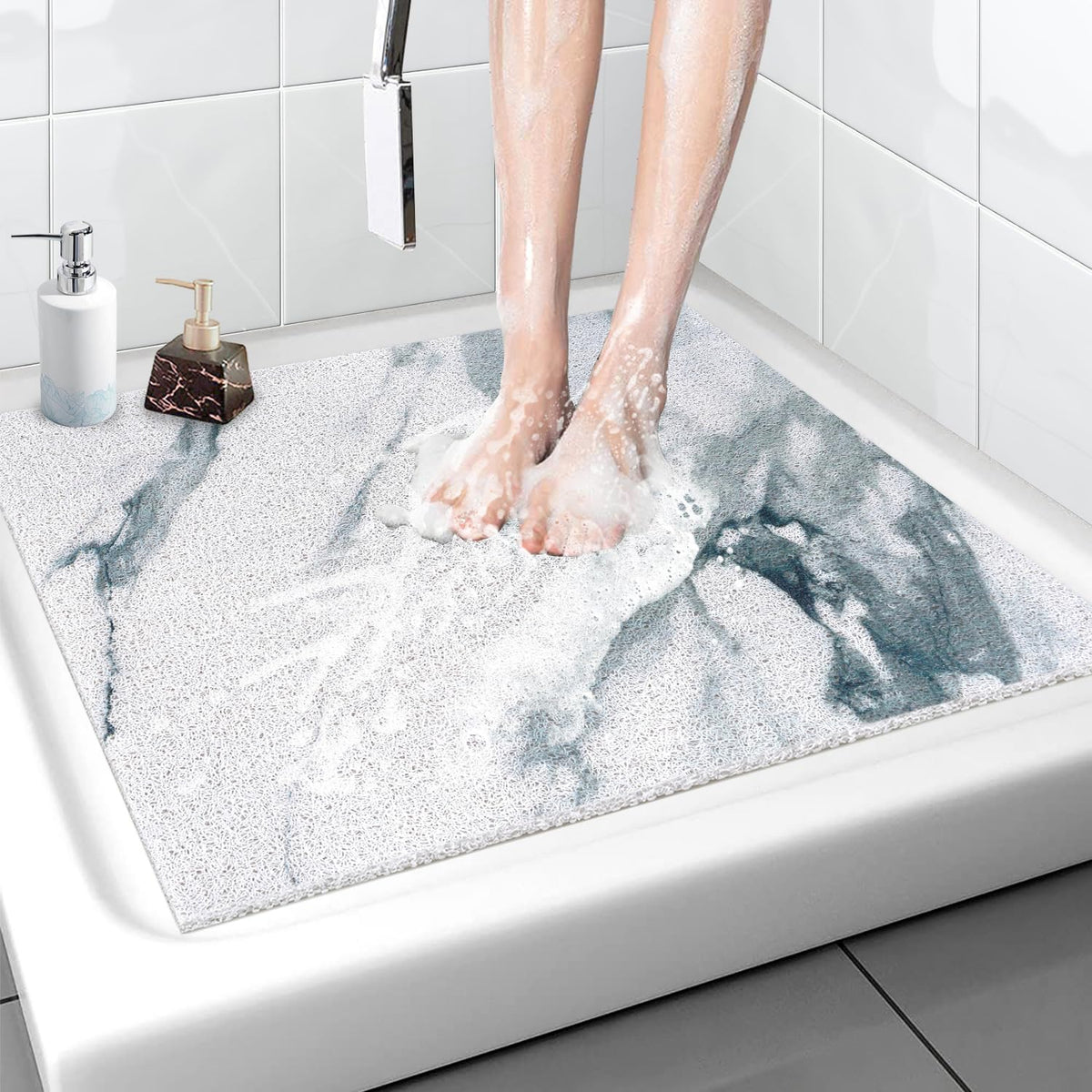 Shower Mat Non-Slip, Soft Comfort Bath Mat with Drainage Holes, PVC Loofah Massage Bathtub Mat for Shower, Tub, Bathroom, Wet Areas, Quick Drying