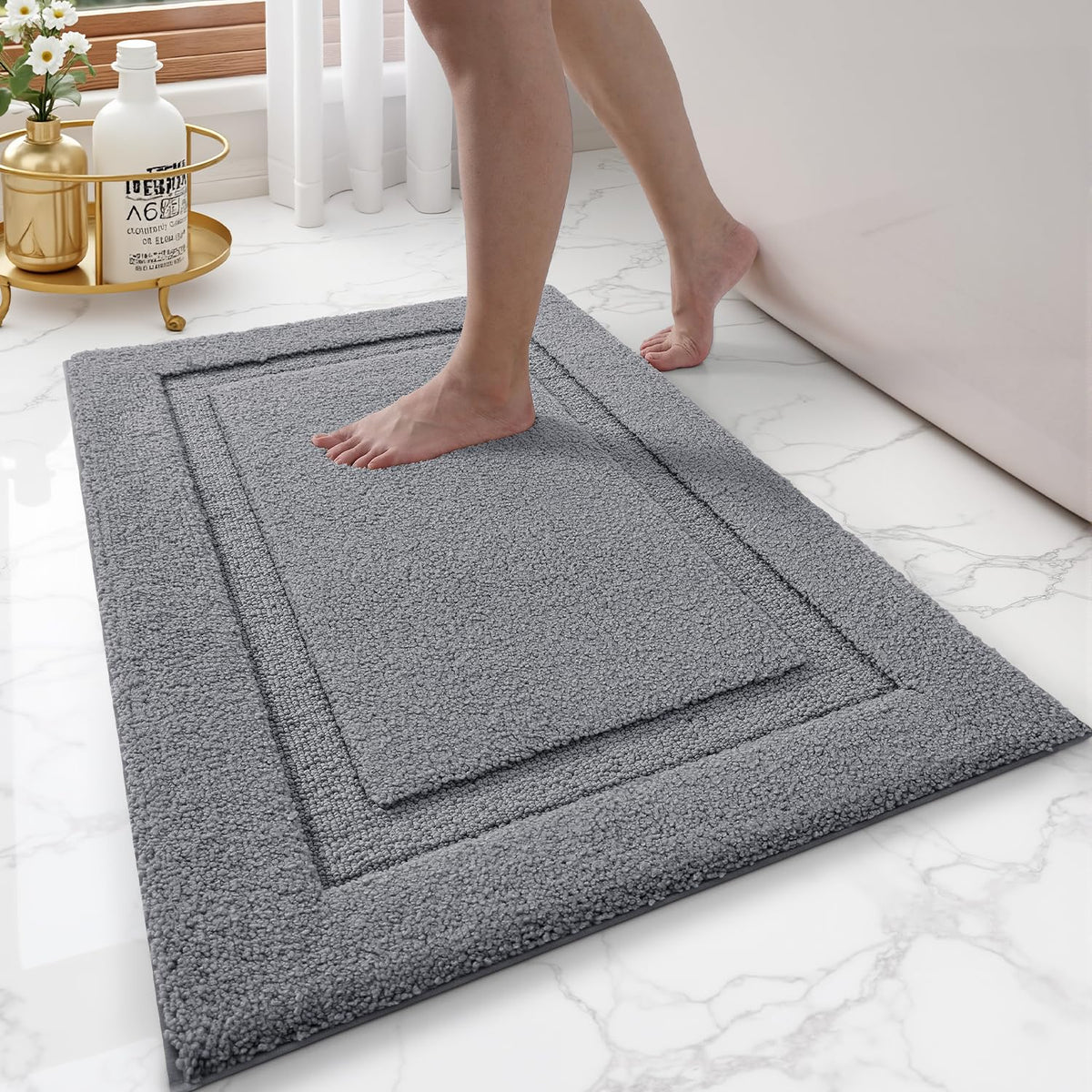 LUMI Ultra Soft Bathroom Rugs Absorbent, Non Slip Bath Mat 24x36, White