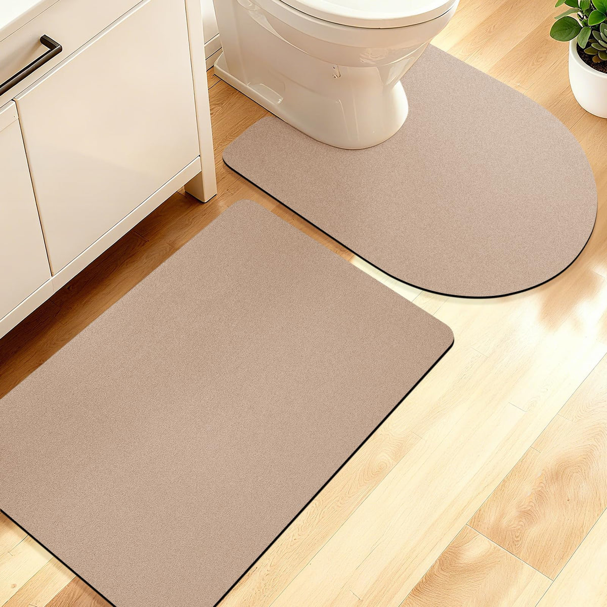 ACCUMTEK Non Slip Bath Mat, Thin Bathroom Rugs Fit Under Door, Quick Dry Bath Mats, Machine Washable Bath Rugs for Bathroom, Bathtub & Kitchen, Grey/Bordered/24 x17