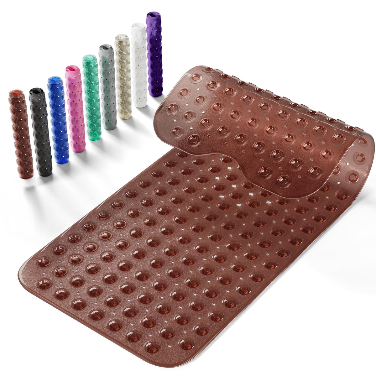 Non-Slip Bath Tub Mat, 39x16 Inch Extra Large Shower Mat with Drain Holes & Suction Cups, Machine Washable, Pink