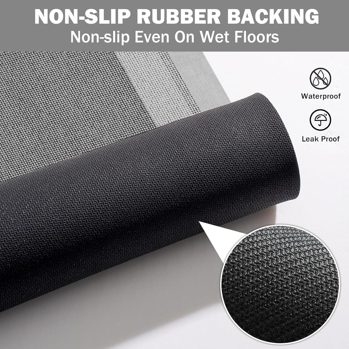 YDKGL Non Slip Bath Mat Thin Bathroom Rugs Fit Under Door Grey 16"x 24"