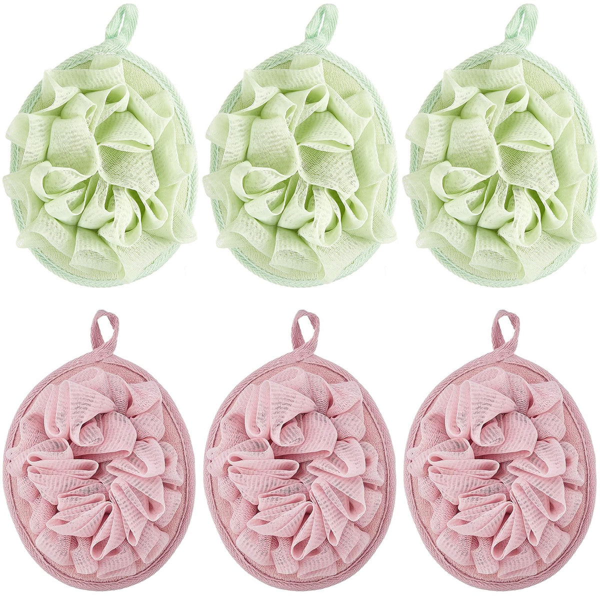 Boao 6 Pcs Bath Shower Pouf Sponge Mesh Pouf Shower Ball Exfoliating Body Sponge Pad Scrubber Glove with Flower Bath Ball (Multi-Color)