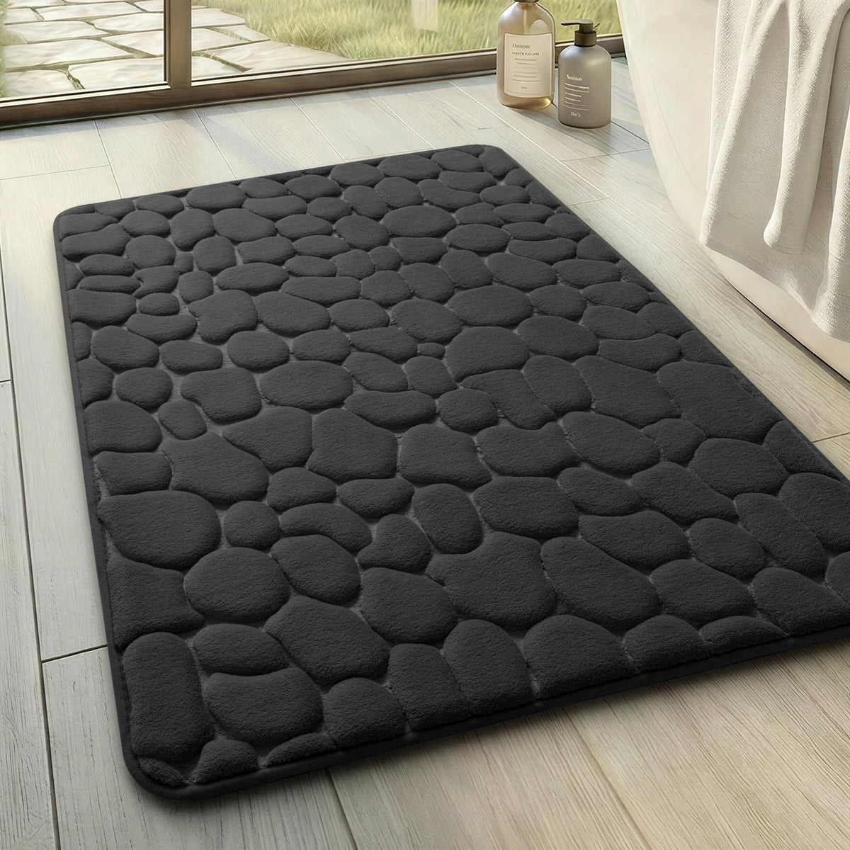YIHOUSE Bathroom Mat Rug, Memory Foam Bath Mat, Non-Slip Bathroom Floor Mats, Cobblestone Bath Mats Absorbent Bath Rugs Washable Quick Dry (17x24,Dark Gray)