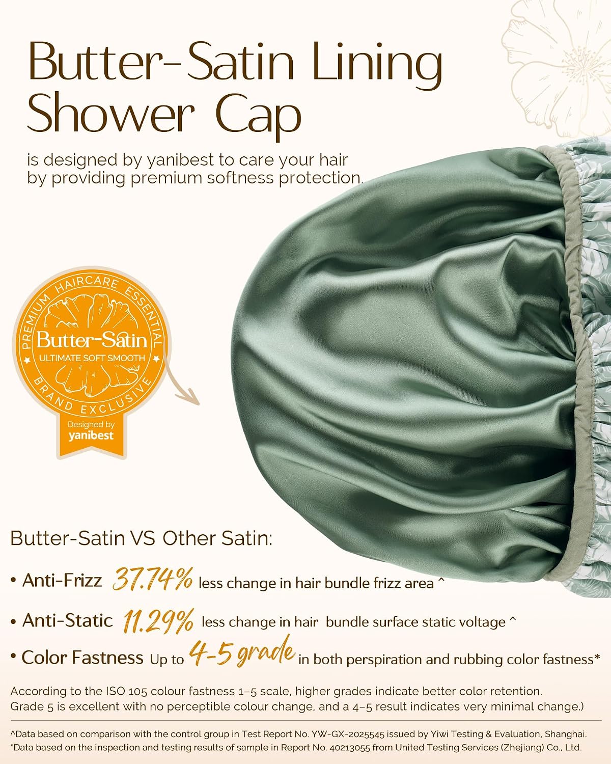 Yanibest Frizz Free Satin Lined Shower Cap with Soft Elastic Band
