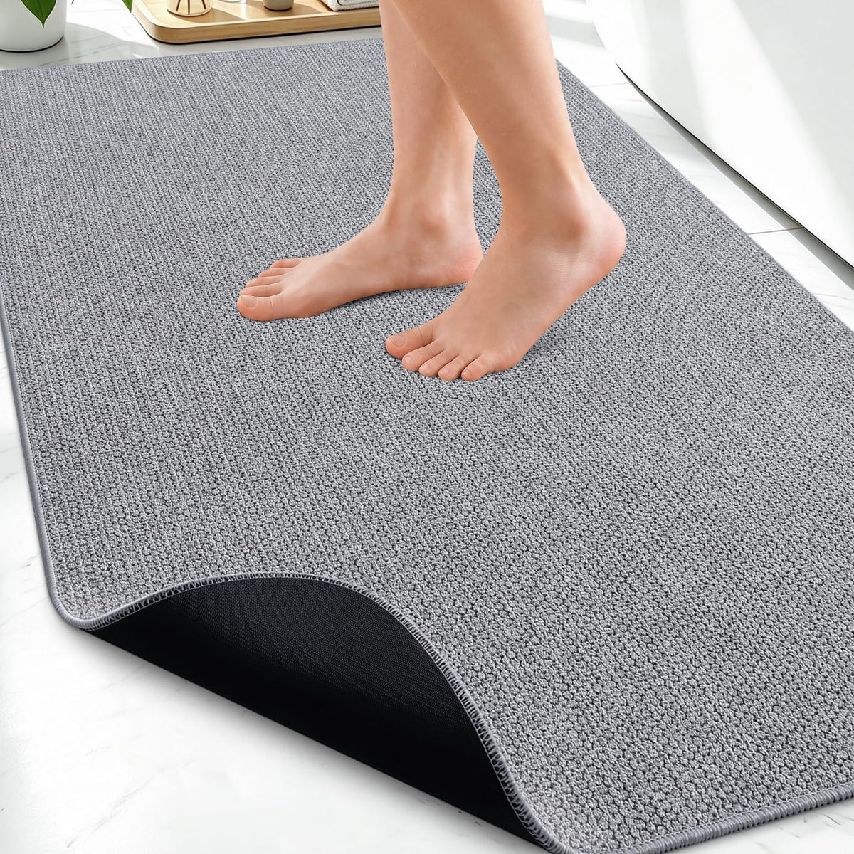 Smiry Ultra Thin Bath Mat 27x17, Non Slip Rubber Washable Bathroom Rugs