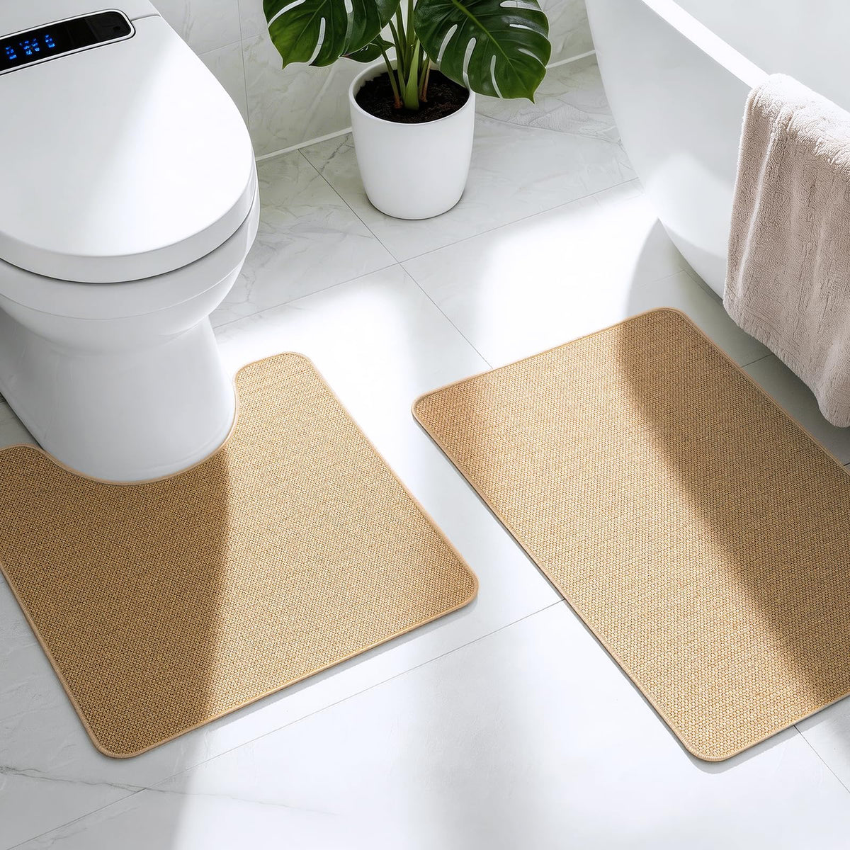Bathroom Rugs Sets 2 Piece, Thin Bath Mat & U-Shaped Contour Toilet Rug Absorbent Quick Dry, Machine Washable, Non Slip Low Pile Bath Mats for Bathroom/Tub/Sink/Shower (27"x17" Plus 24"x20" U, Grey)