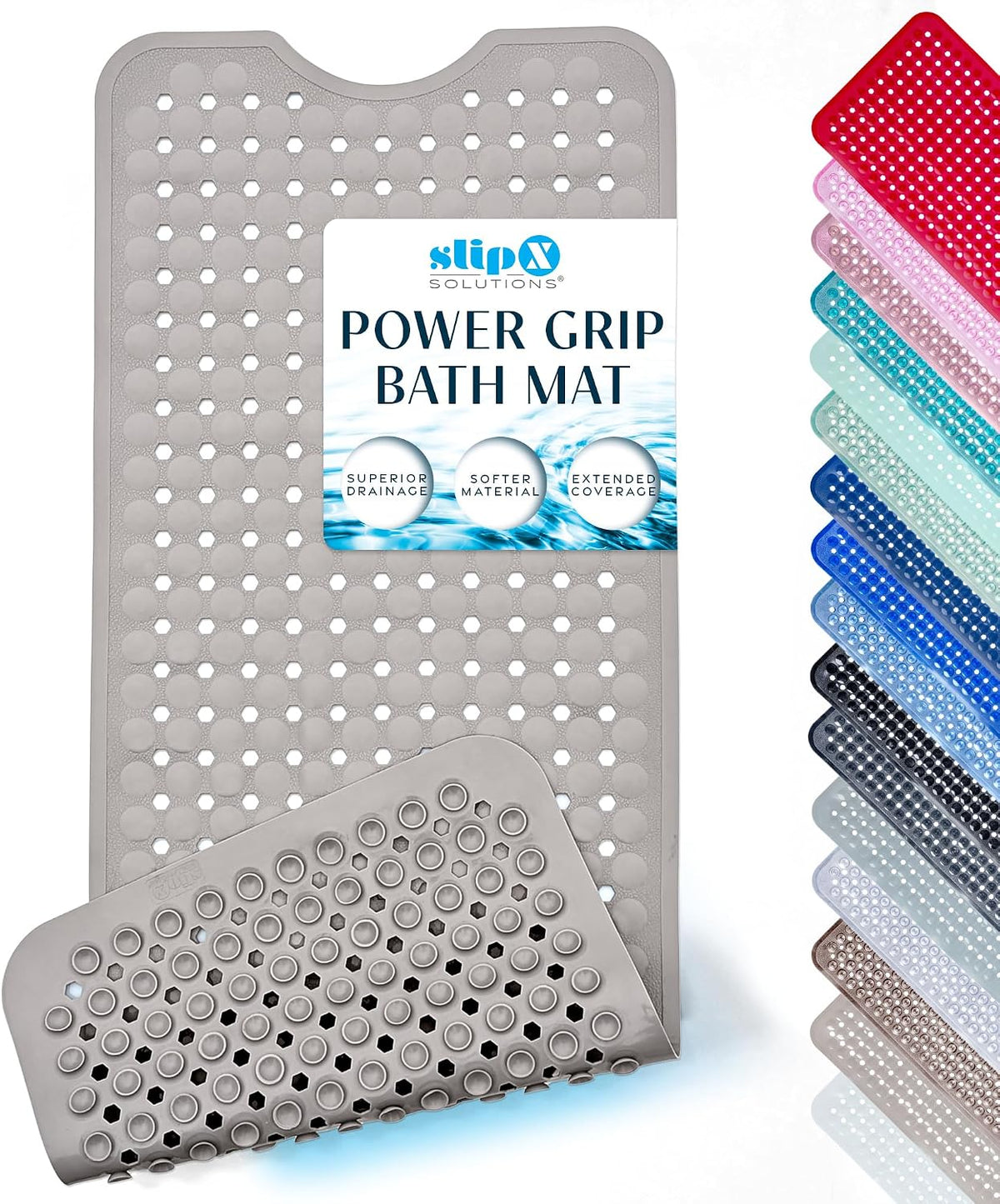 SlipX Solutions 39"x16" Power Grip Non Slip Bathtub Shower Mat, Tan