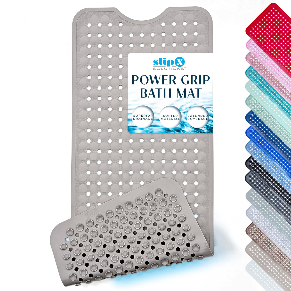SlipX Solutions 39"x16" Power Grip Non Slip Bathtub Shower Mat, Tan