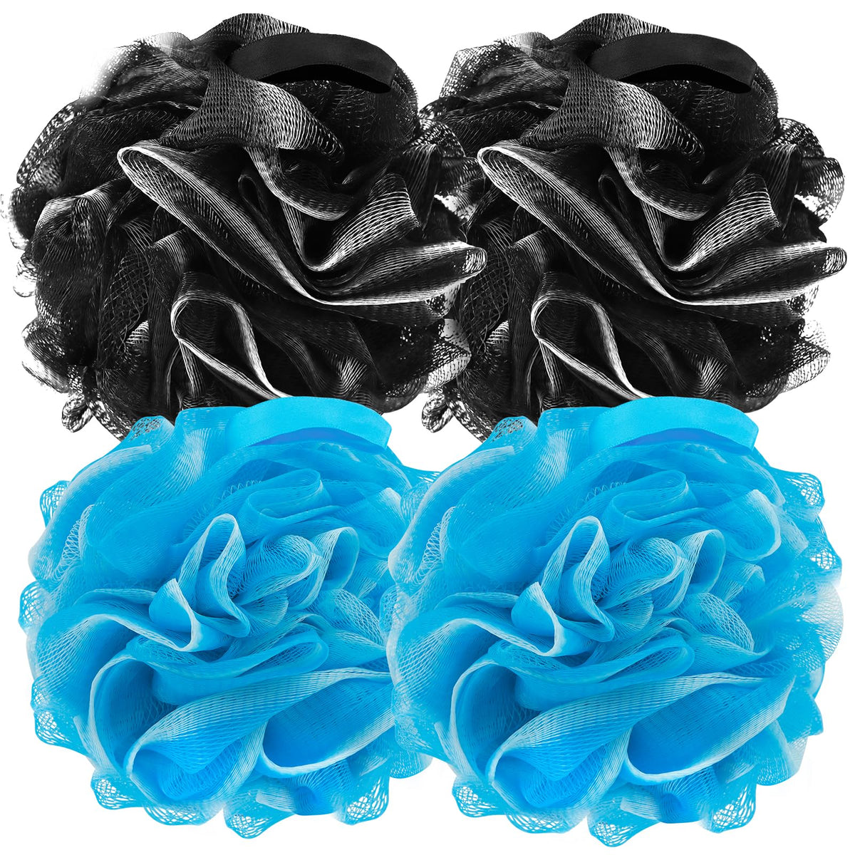 FARMOGA Bath Loofah Sponge Body Scrubber Shower Sponge Exfoliating Mesh Pouf Shower Ball Bath Sponges for Women and Men Bathing Accessories (4Pack 50G Colorful)