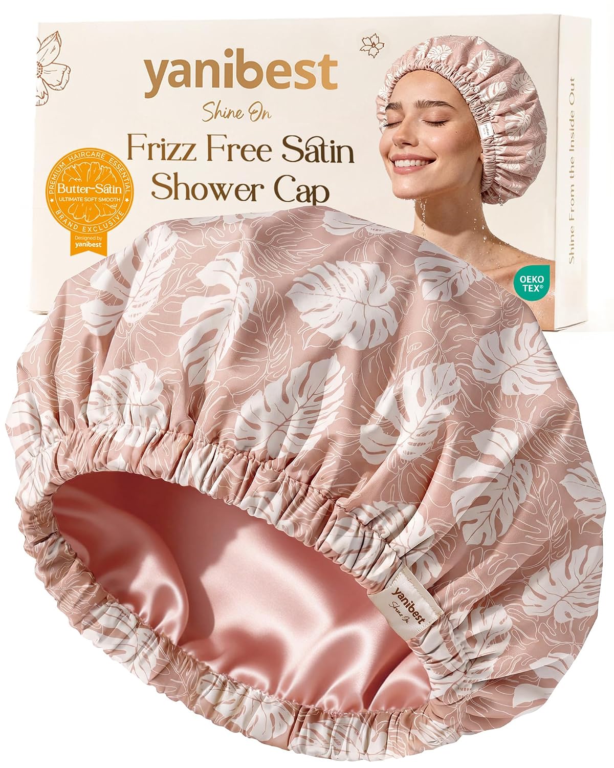 Yanibest Satin Lined Shower Cap, Shower Caps for Women Reusable Waterproof