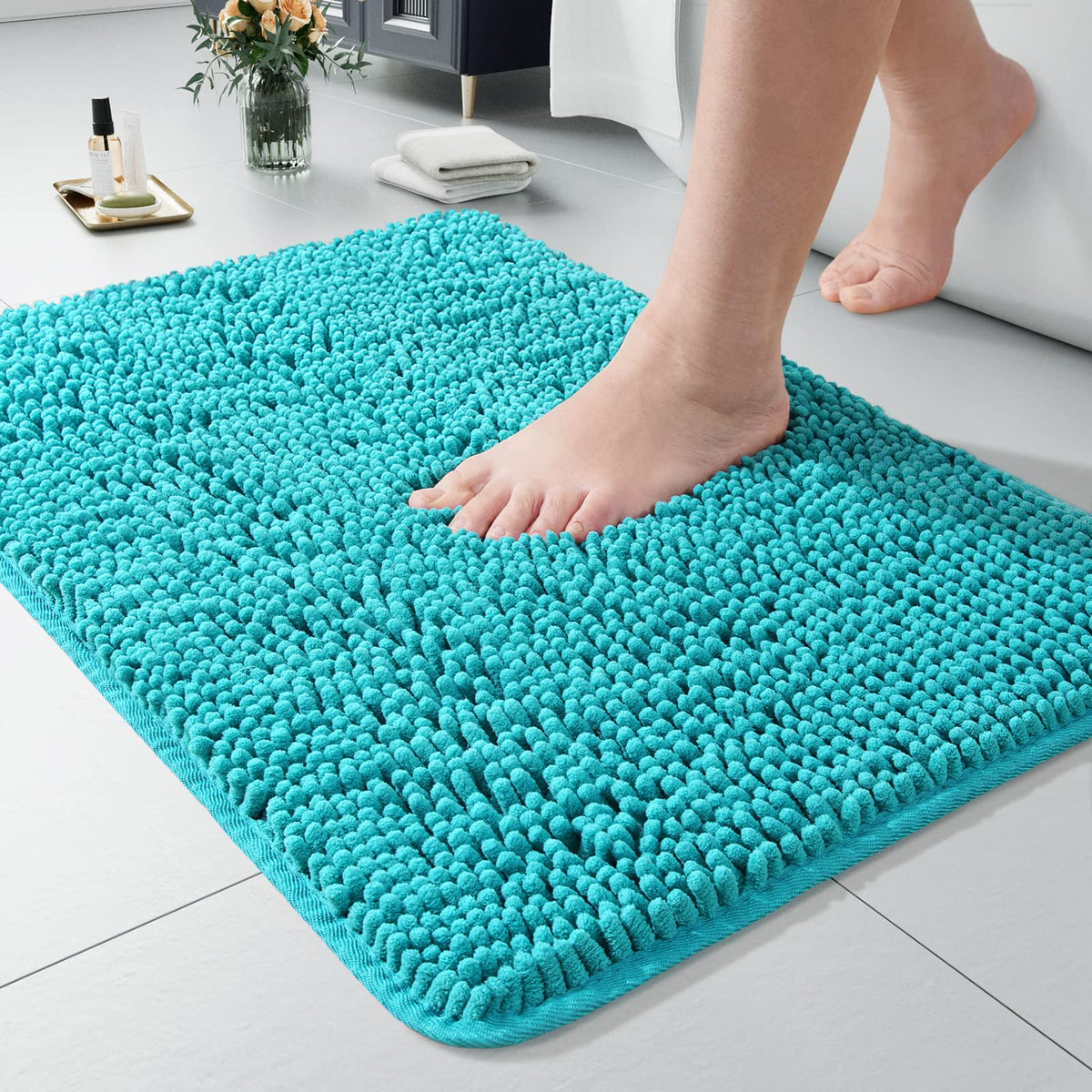 LOCHAS Luxury Bathroom Rug Shaggy Bath Mat 24 x 60 Inch, Gray