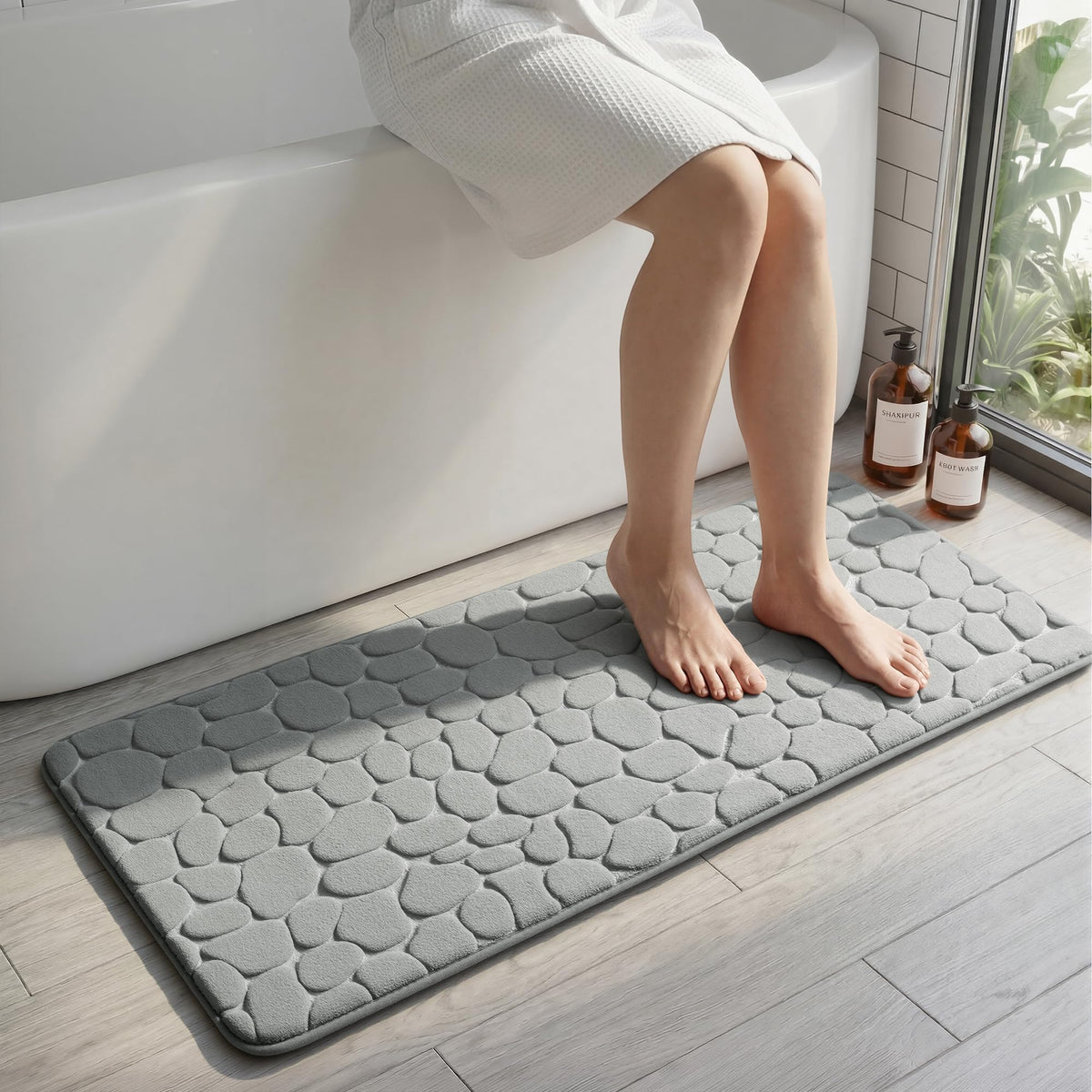 YIHOUSE Bathroom Mat Rug, Memory Foam Bath Mat, Non-Slip Bathroom Floor Mats, Cobblestone Bath Mats Absorbent Bath Rugs Washable Quick Dry (17x24,Dark Gray)