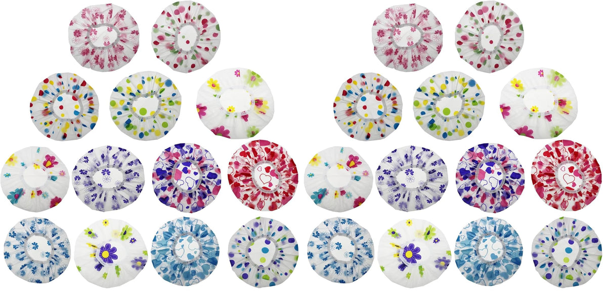 LJY 13 Patterned EVA Shower Caps, Approx. 11 Inch for Home and Travel