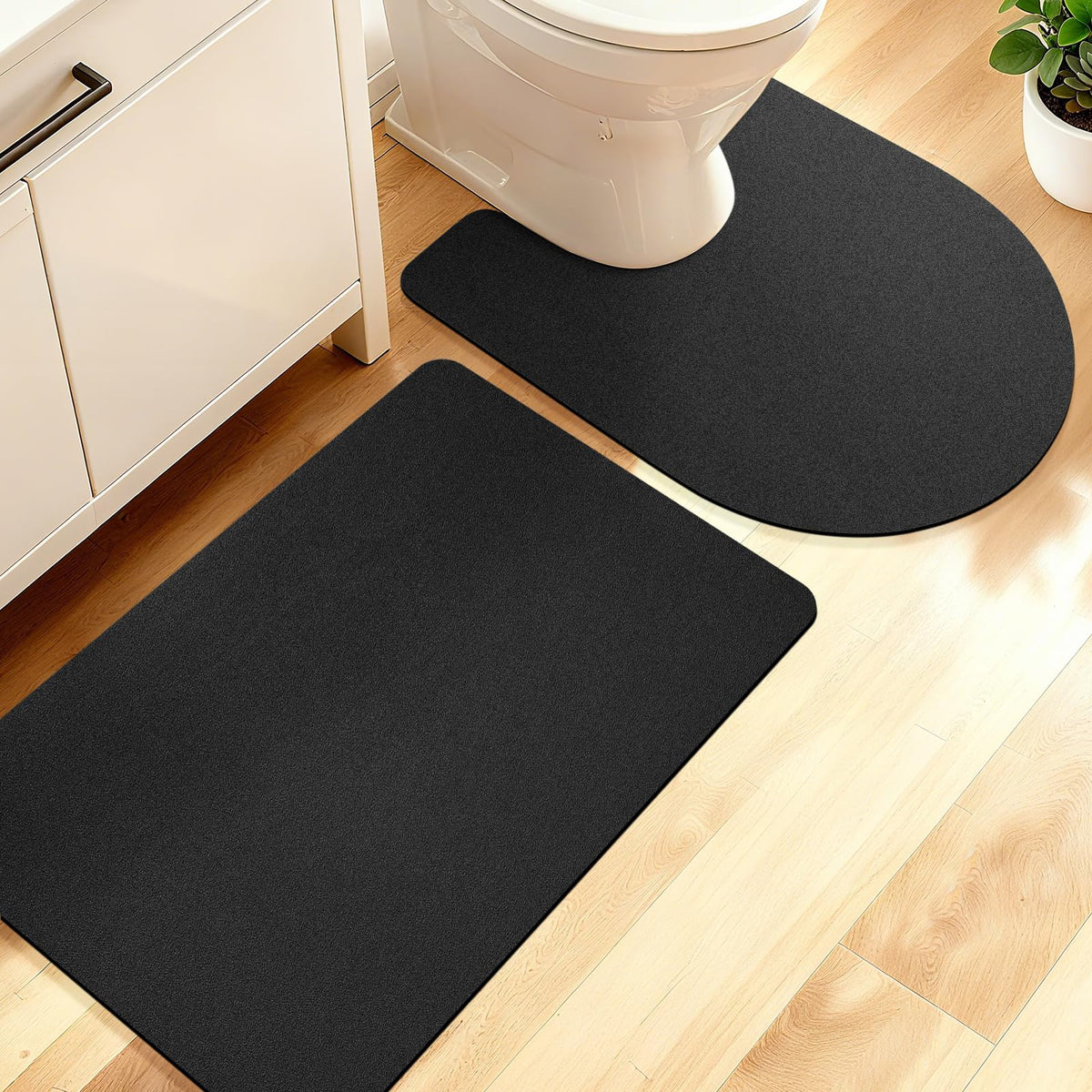 ACCUMTEK Non Slip Bath Mat, Thin Bathroom Rugs Fit Under Door, Quick Dry Bath Mats, Machine Washable Bath Rugs for Bathroom, Bathtub & Kitchen, Grey/Bordered/24 x17