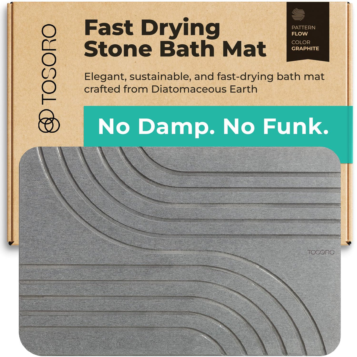 TOSORO - Stone Bath Mat Diatomaceous Earth Shower Mat Non-Slip Super Absorbent Diatomite Stone Bath Mats for Bathroom Floor Quick Drying Natural Easy to Clean (23.5 x 15) - Sandstone