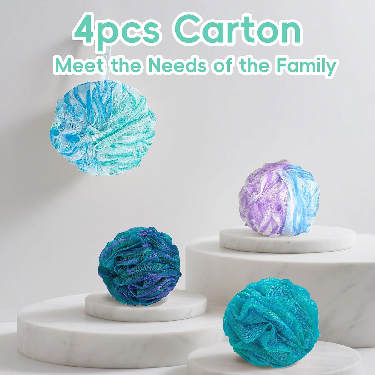 Loofah 4 Pack 75g Extra Large Loofa Set Soft Bath Sponge Thick Body Wash Puffs for Shower (Purple-Blue-Green-Mixed)