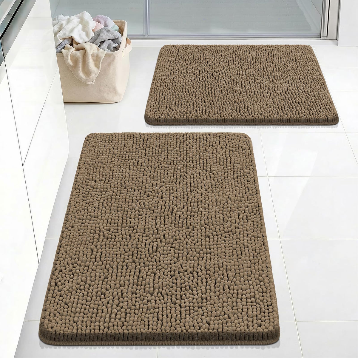 Bcoimo Small Bath Rug Mat,Chenille Extra Soft Navy Bathroom Mats for Floor
