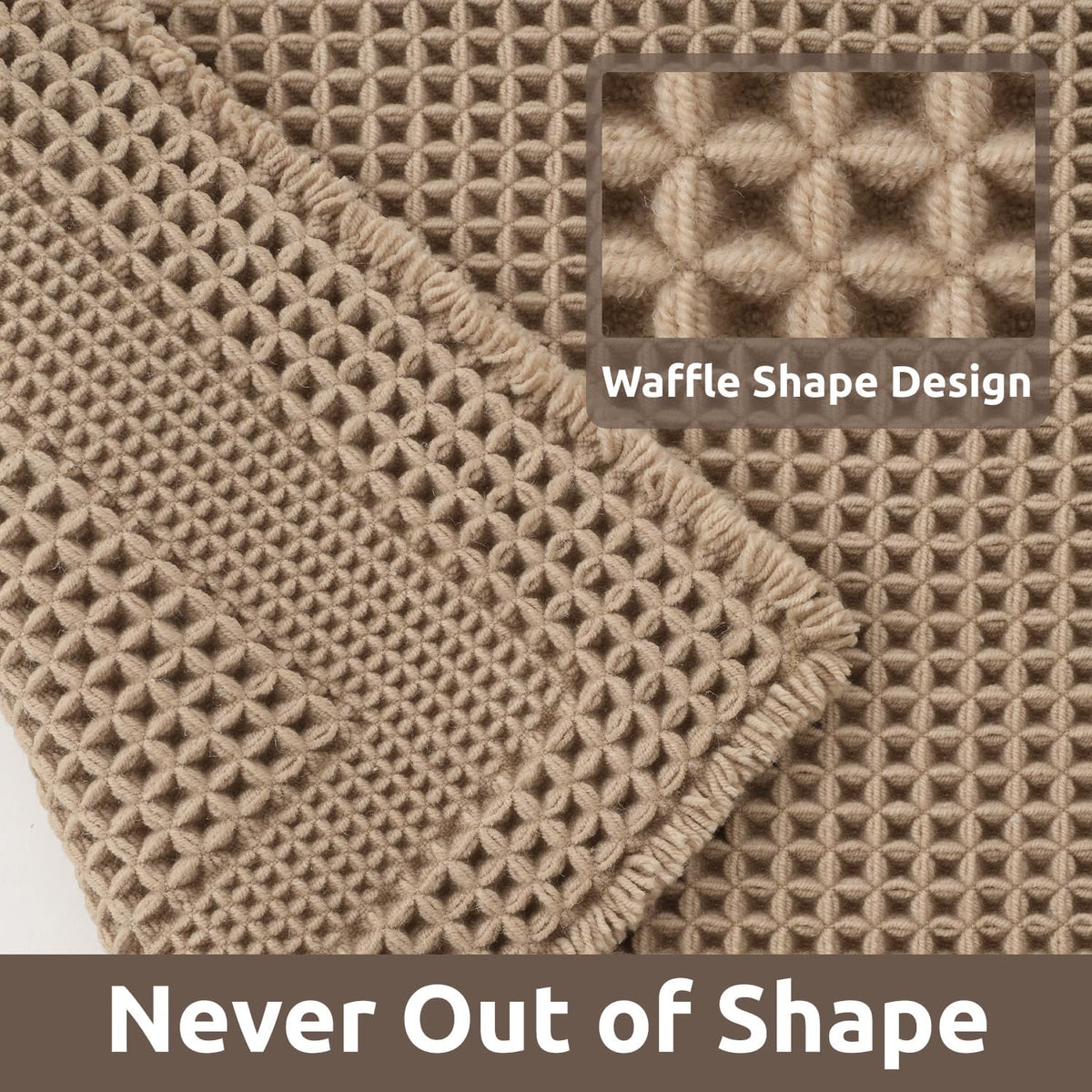 AMOAMI Waffle Bath Mat, Absorbent Bathroom Rugs Non Slip 17''x24'' Beige