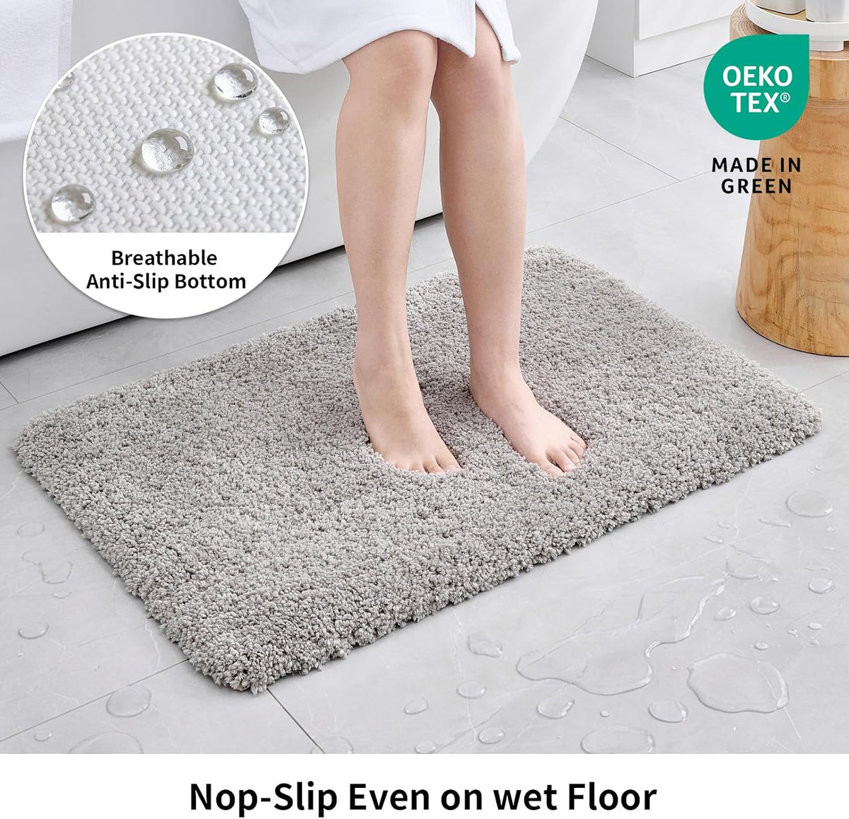 Disolla Gray Bathroom Rugs 17x24, Microfiber Non-Slip Plush Small Bath Mat