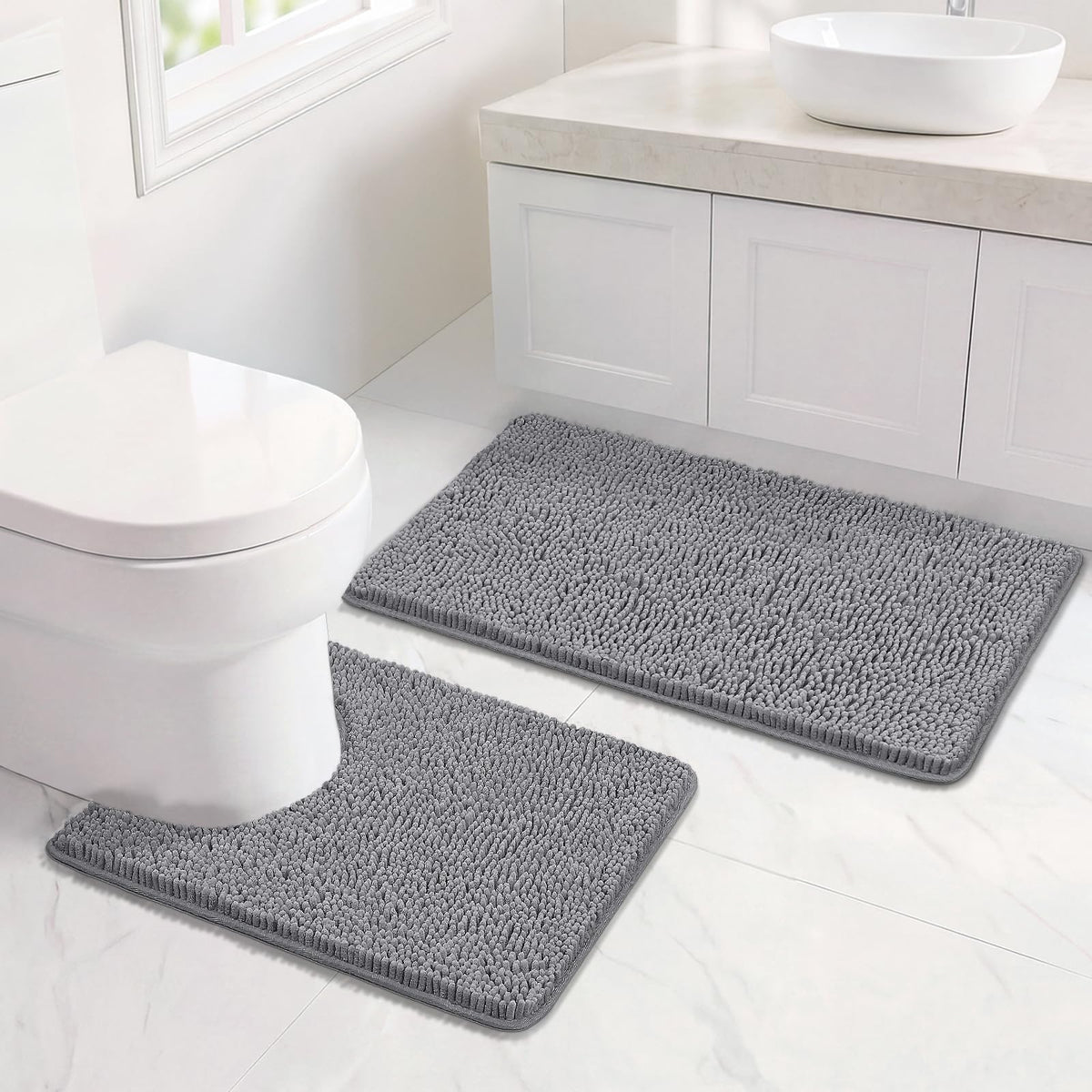 Bcoimo Small Bath Rug Mat,Chenille Extra Soft Navy Bathroom Mats for Floor