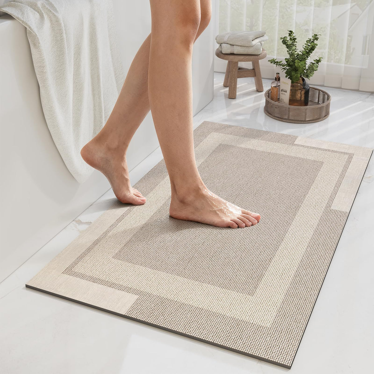 YDKGL Non Slip Bath Mat Thin Bathroom Rugs Fit Under Door Grey 16"x 24"
