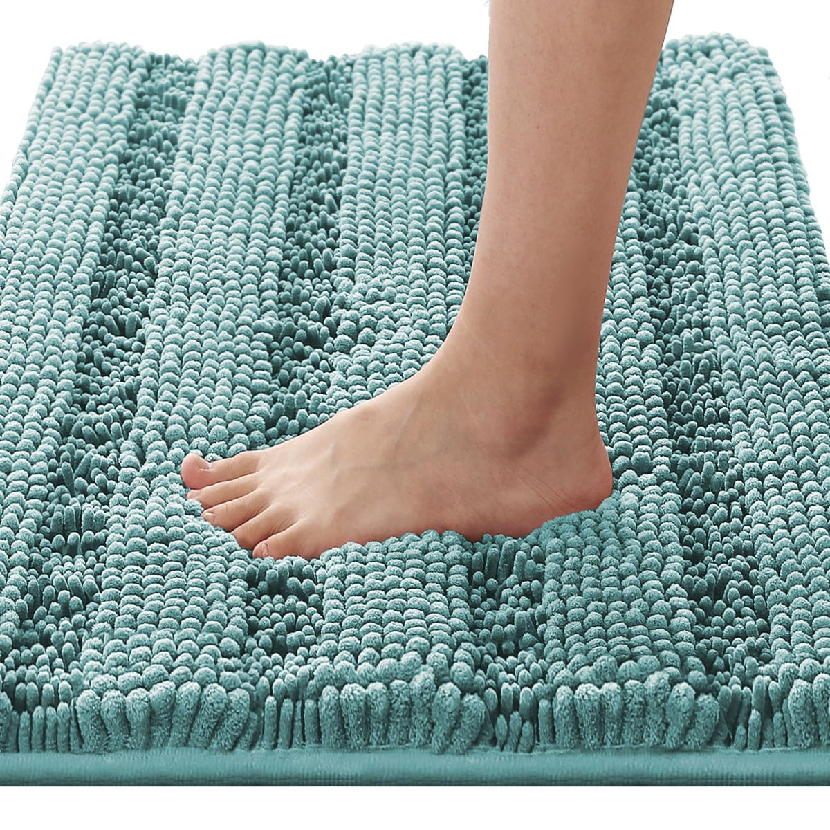 H.VERSAILTEX Grey Bathroom Rug Set Bath Mats, 2 Piece Bath Rugs Non Slip Thick Soft Chenille Striped Bath Rug Set, Bath Mats for Bathroom Sets (Grey, 20" x 32"/17" x 24")