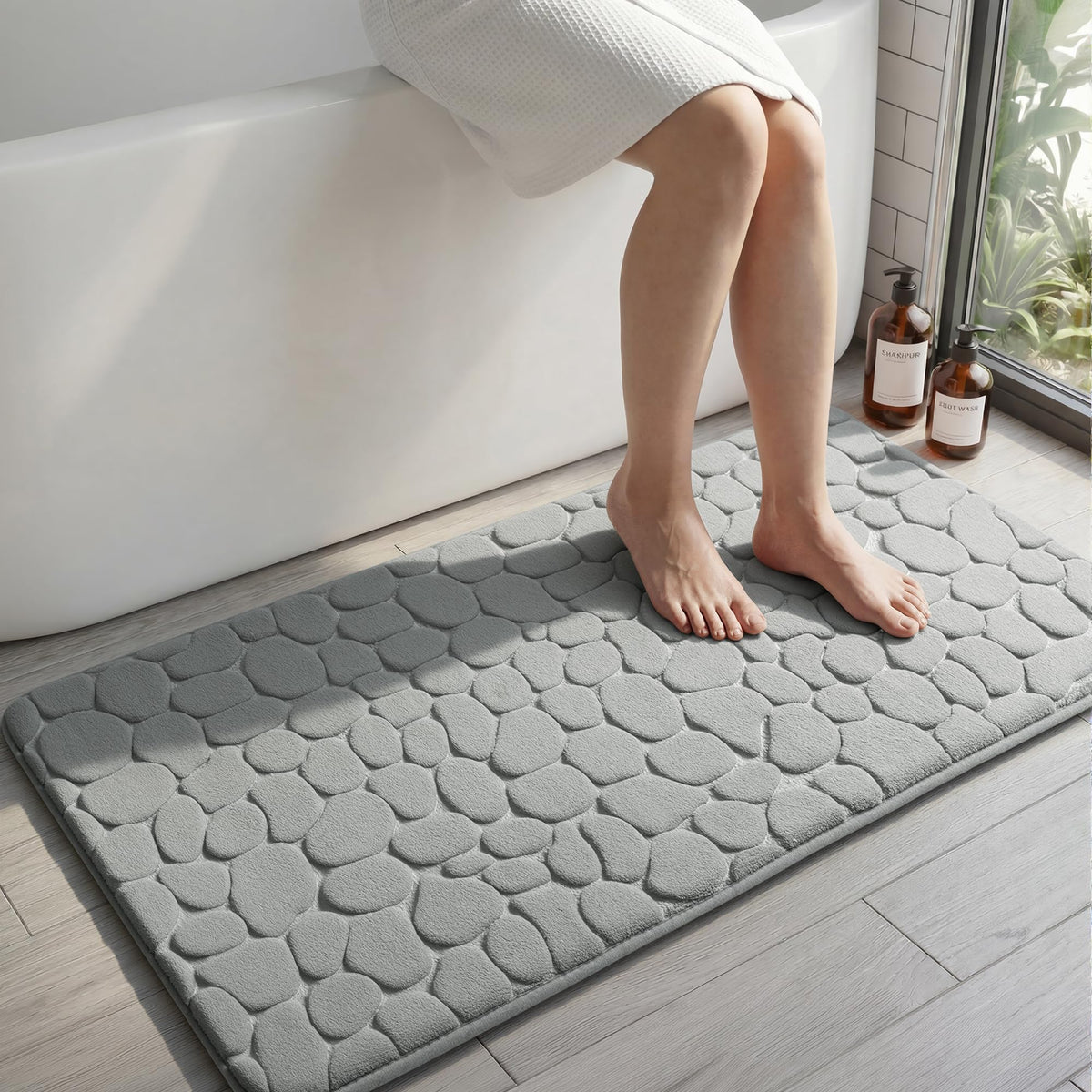 YIHOUSE Bathroom Mat Rug, Memory Foam Bath Mat, Non-Slip Bathroom Floor Mats, Cobblestone Bath Mats Absorbent Bath Rugs Washable Quick Dry (17x24,Dark Gray)